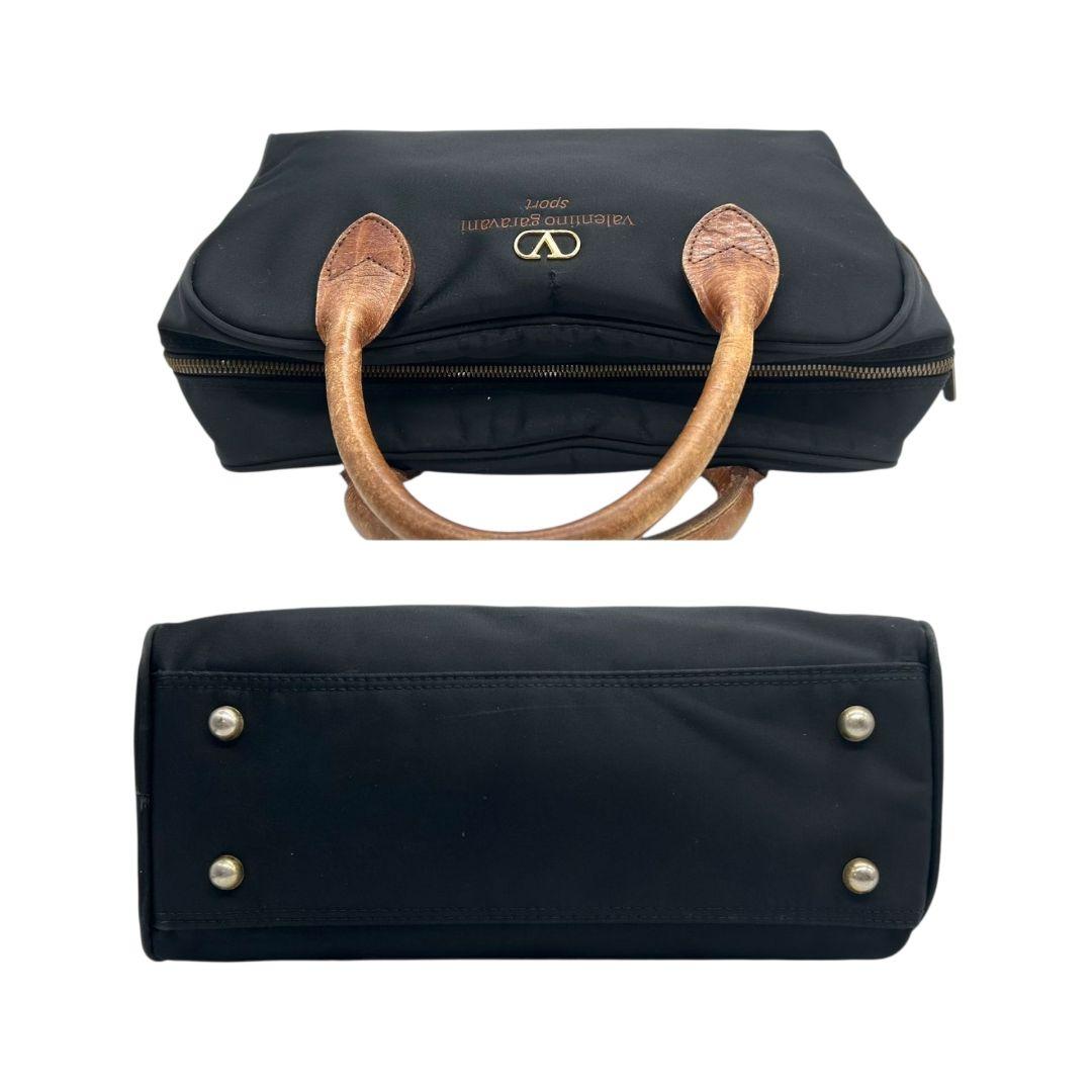 ヴァレンティノガラヴァーニ ハンドバッグ 黒 ブラック Vロゴ sport クロコ型押し トートバッグ 自立可 ナイロン レザー ブラウン ゴールド金具 ロゴタグ s50 VALENTINO GARAVANI