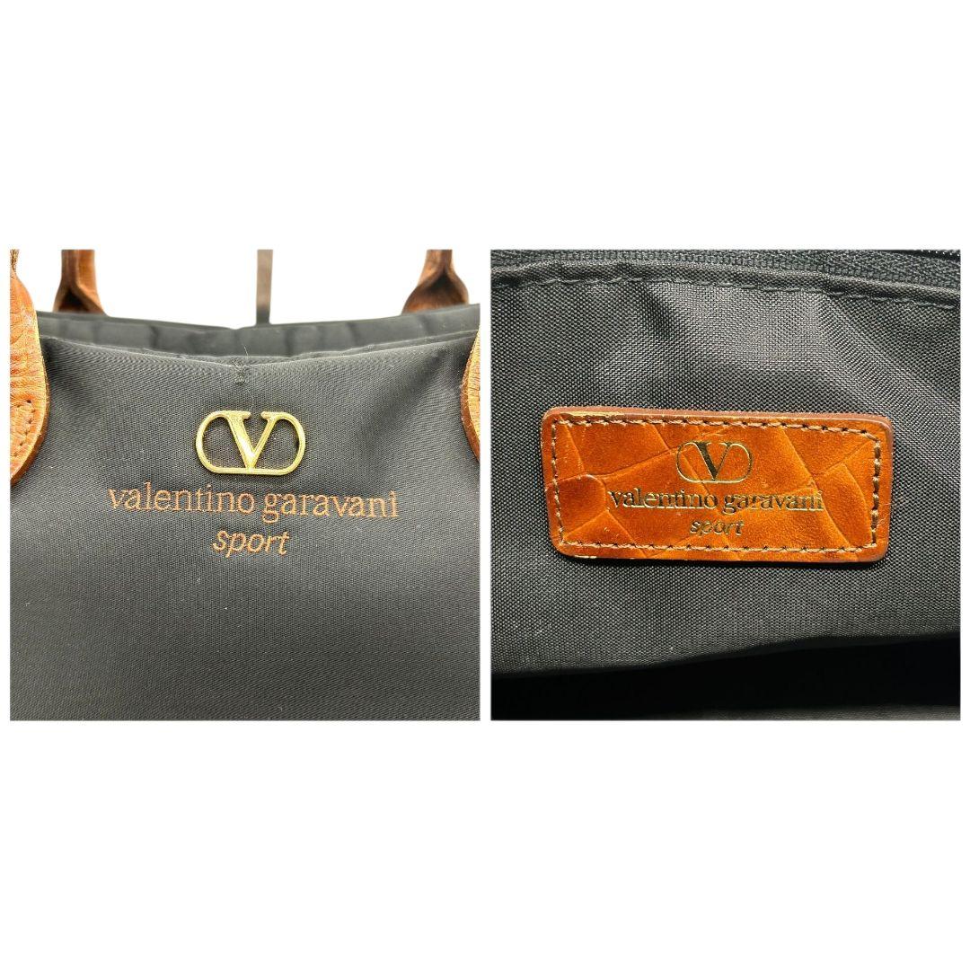 ヴァレンティノガラヴァーニ ハンドバッグ 黒 ブラック Vロゴ sport クロコ型押し トートバッグ 自立可 ナイロン レザー ブラウン ゴールド金具 ロゴタグ s50 VALENTINO GARAVANI