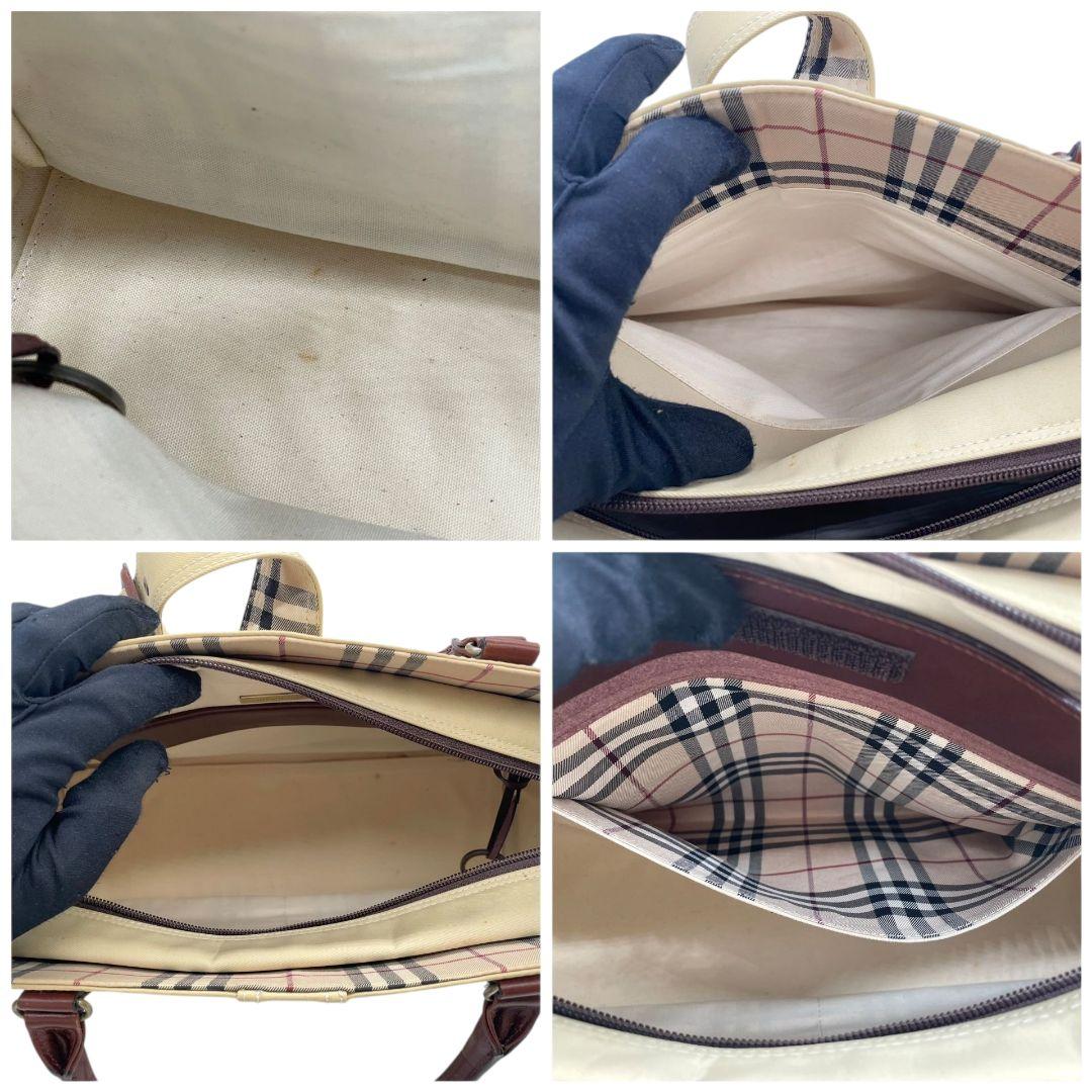 バーバリー BURBERRY トートバッグ ベージュ レザー×キャンバス 2way 斜め掛け可 A4収納可能 ワンショルダー ロゴプレート ショルダーバッグ ハンドバッグ ブラウン u16
