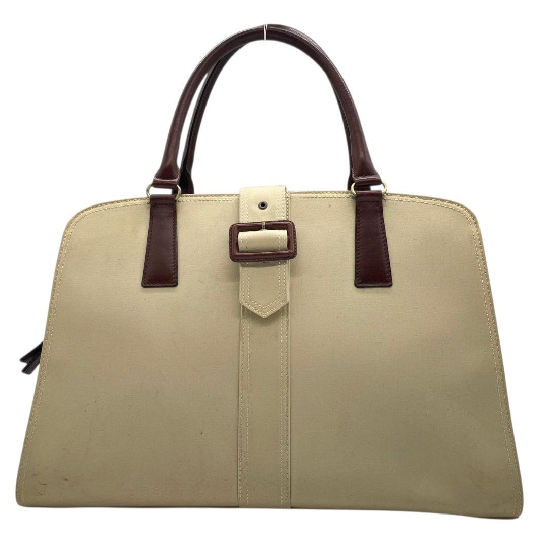 バーバリー BURBERRY トートバッグ ベージュ レザー×キャンバス 2way 斜め掛け可 A4収納可能 ワンショルダー ロゴプレート ショルダーバッグ ハンドバッグ ブラウン u16