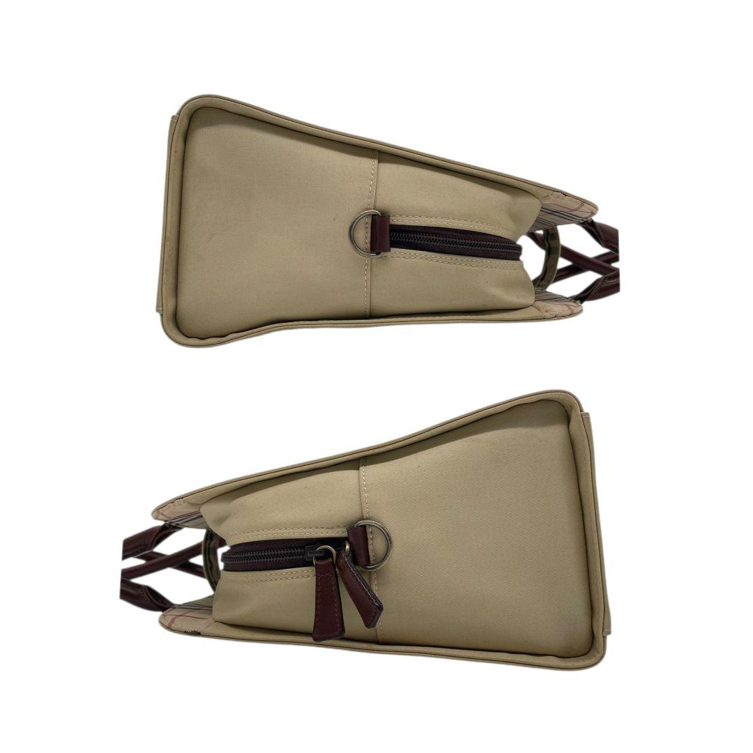 バーバリー BURBERRY トートバッグ ベージュ レザー×キャンバス 2way 斜め掛け可 A4収納可能 ワンショルダー ロゴプレート ショルダーバッグ ハンドバッグ ブラウン u16