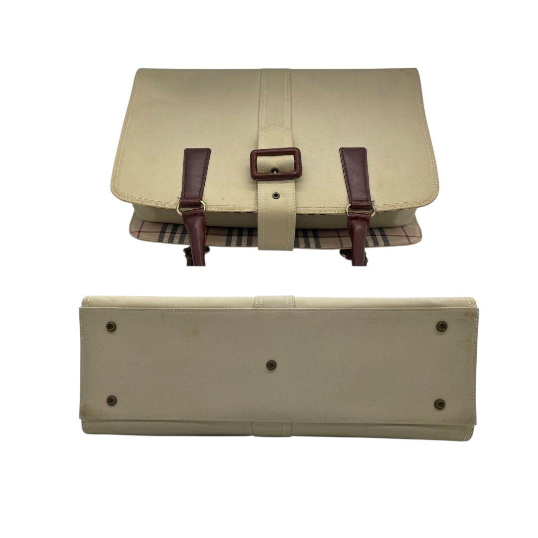 バーバリー BURBERRY トートバッグ ベージュ レザー×キャンバス 2way 斜め掛け可 A4収納可能 ワンショルダー ロゴプレート ショルダーバッグ ハンドバッグ ブラウン u16