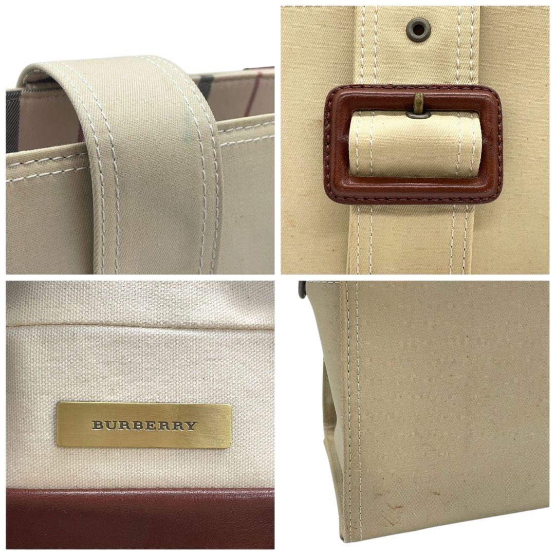 バーバリー BURBERRY トートバッグ ベージュ レザー×キャンバス 2way 斜め掛け可 A4収納可能 ワンショルダー ロゴプレート ショルダーバッグ ハンドバッグ ブラウン u16