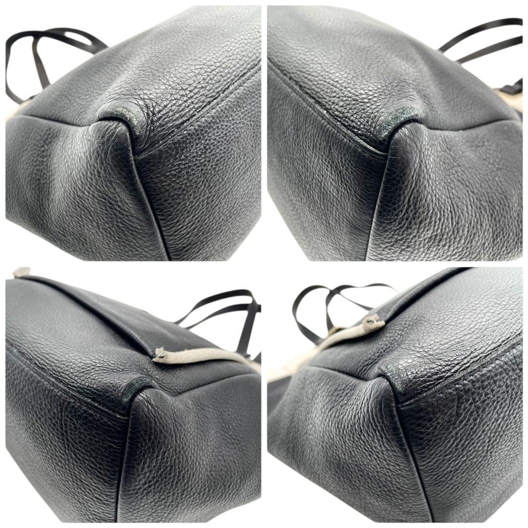 美品 フルラ トートバッグ 黒 バイカラー レザー 本革 FURLA u13 ハンドバッグ ロゴプレート ゴールド金具 ブラック ホワイト 上品 通勤 通学 A4収納可