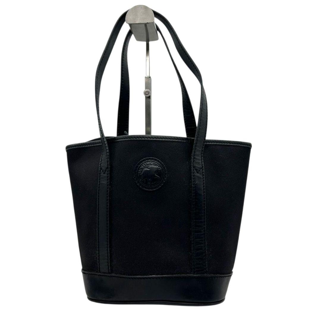 ハンティングワールド HUNTING WORLD トートバッグ ハンドバッグ 黒 ブラック ロゴ ワンショルダー 自立可 肩掛け可 キャンバス レザー ロゴプレート s92 レディース