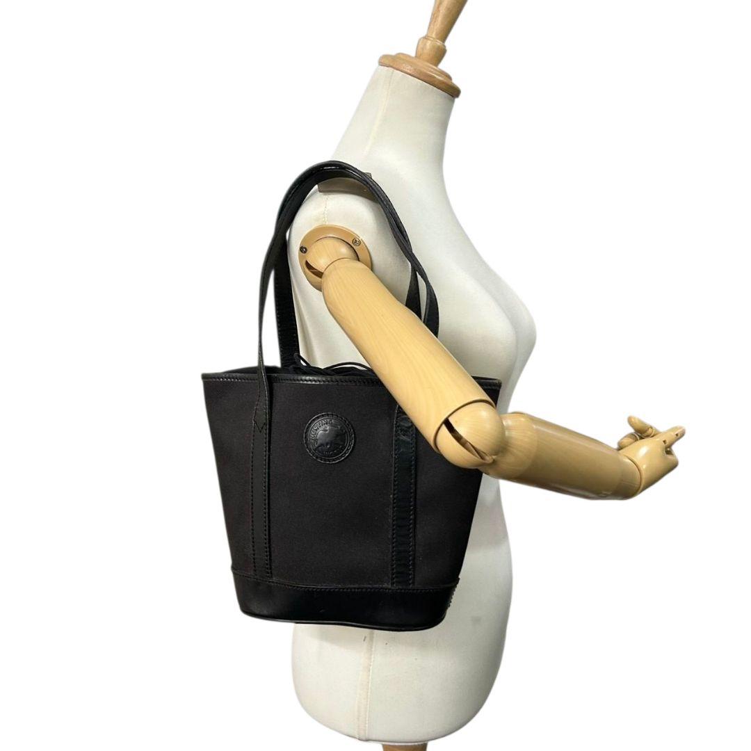 ハンティングワールド HUNTING WORLD トートバッグ ハンドバッグ 黒 ブラック ロゴ ワンショルダー 自立可 肩掛け可 キャンバス レザー ロゴプレート s92 レディース