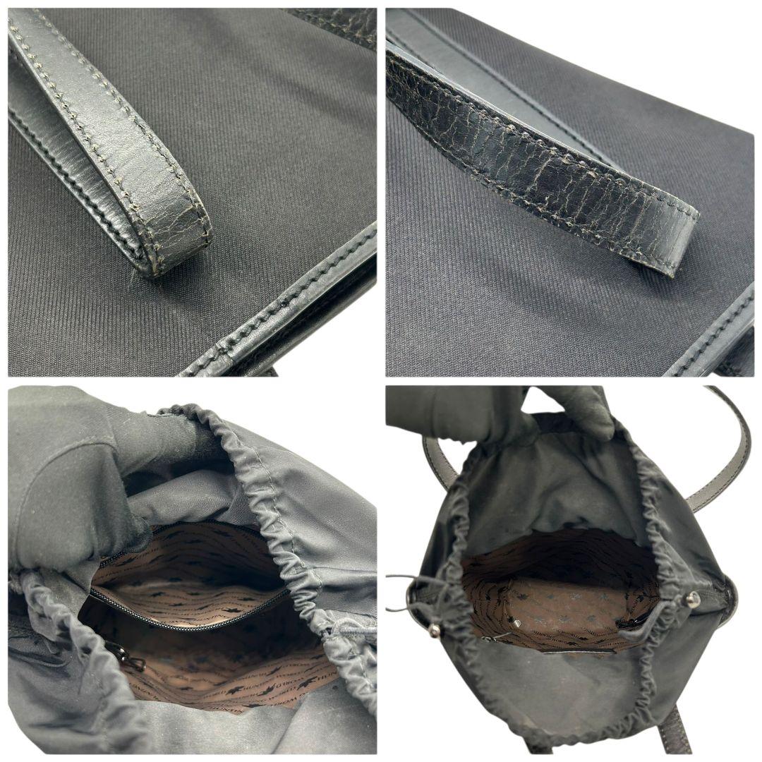 ハンティングワールド HUNTING WORLD トートバッグ ハンドバッグ 黒 ブラック ロゴ ワンショルダー 自立可 肩掛け可 キャンバス レザー ロゴプレート s92 レディース