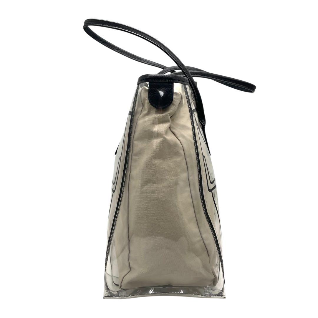 ロベルタディカメリーノ トロンプルイユ クリア トートバッグ A4収納 内袋付き ワンショルダー ビニールバッグ 内装キャンバス 総柄 ゴールド金具 肩掛け可 ハンドバッグ Roberta di Camerino