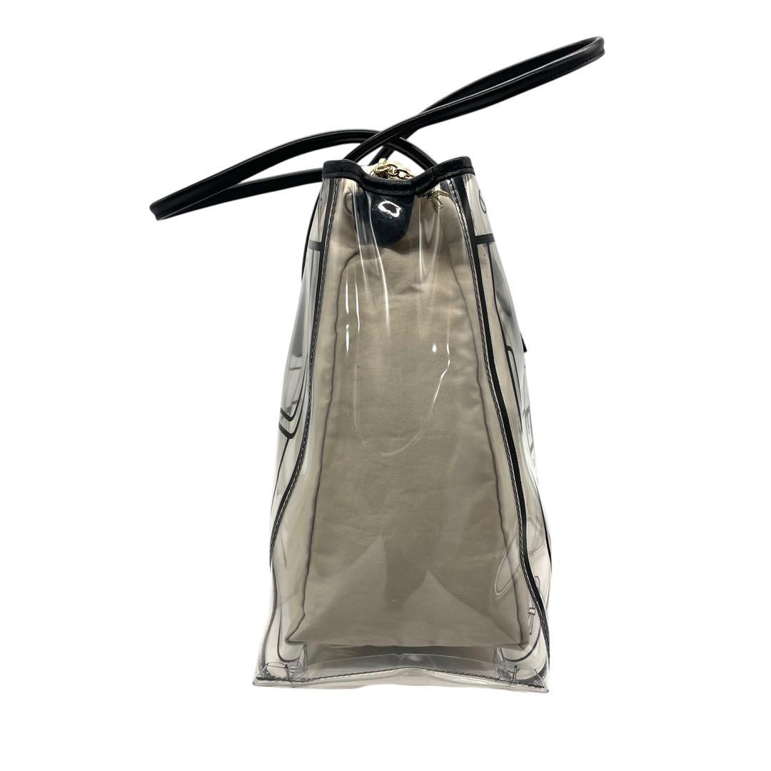 ロベルタディカメリーノ トロンプルイユ クリア トートバッグ A4収納 内袋付き ワンショルダー ビニールバッグ 内装キャンバス 総柄 ゴールド金具 肩掛け可 ハンドバッグ Roberta di Camerino