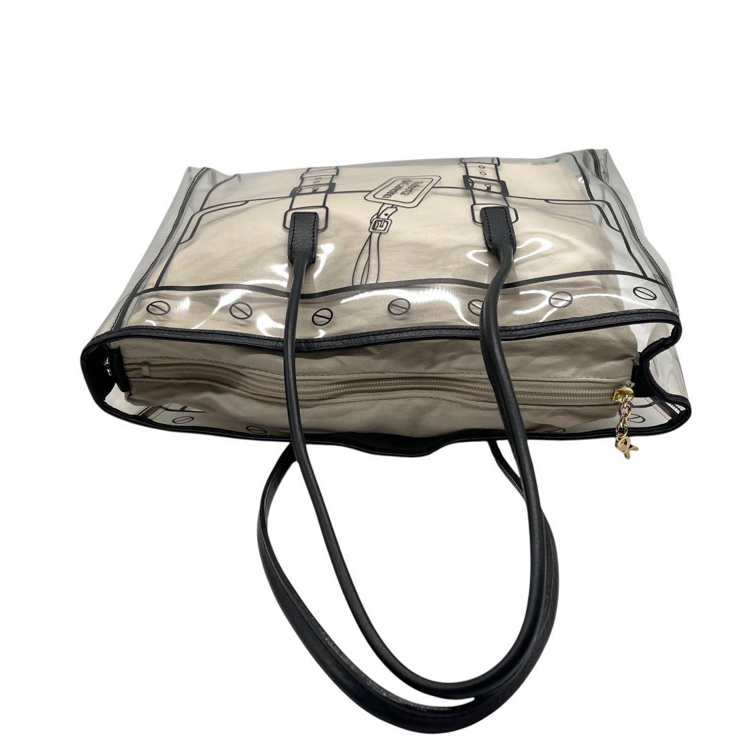 ロベルタディカメリーノ トロンプルイユ クリア トートバッグ A4収納 内袋付き ワンショルダー ビニールバッグ 内装キャンバス 総柄 ゴールド金具 肩掛け可 ハンドバッグ Roberta di Camerino