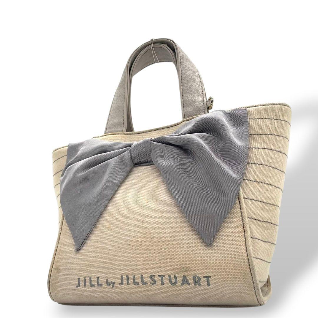 ジルスチュアート ハンドバッグ アイボリー リボン ストライプ トートバッグ キャンバス ロゴ s10 JILLSTUART 上品 かわいい レディース バッグ