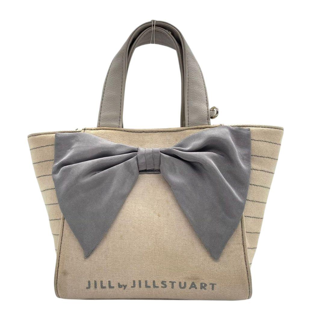 ジルスチュアート ハンドバッグ アイボリー リボン ストライプ トートバッグ キャンバス ロゴ s10 JILLSTUART 上品 かわいい レディース バッグ