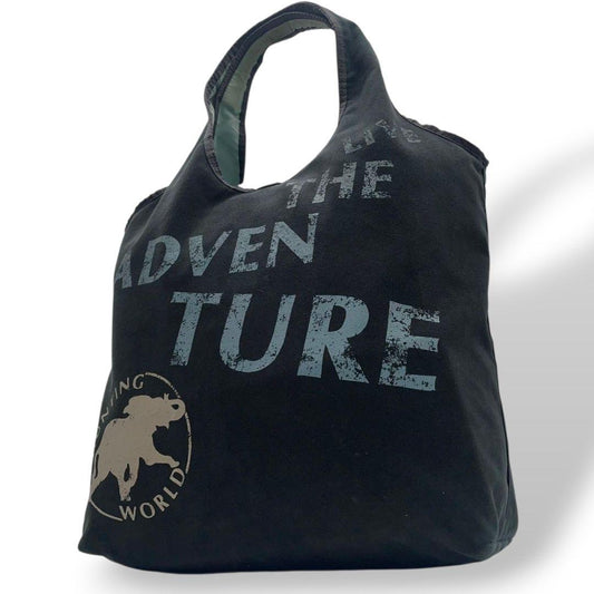 ハンティングワールド トートバッグ 黒 ブラック デカロゴ ワンショルダー キャンバス ハンドバッグ 肩掛け可 肩かけ可 カジュアル 上品 HUNTING WORLD u14