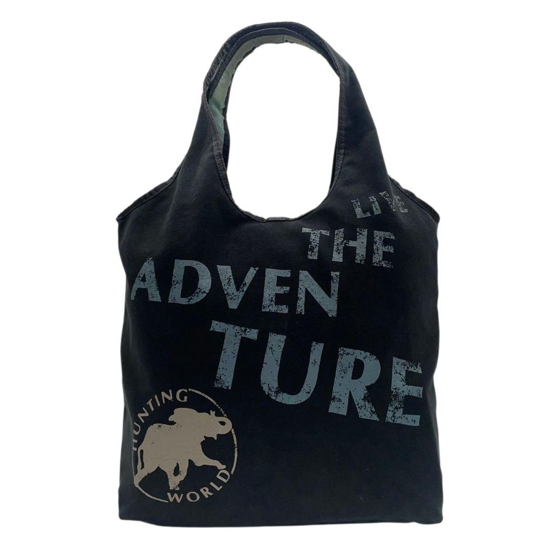 ハンティングワールド トートバッグ 黒 ブラック デカロゴ ワンショルダー キャンバス ハンドバッグ 肩掛け可 肩かけ可 カジュアル 上品 HUNTING WORLD u14