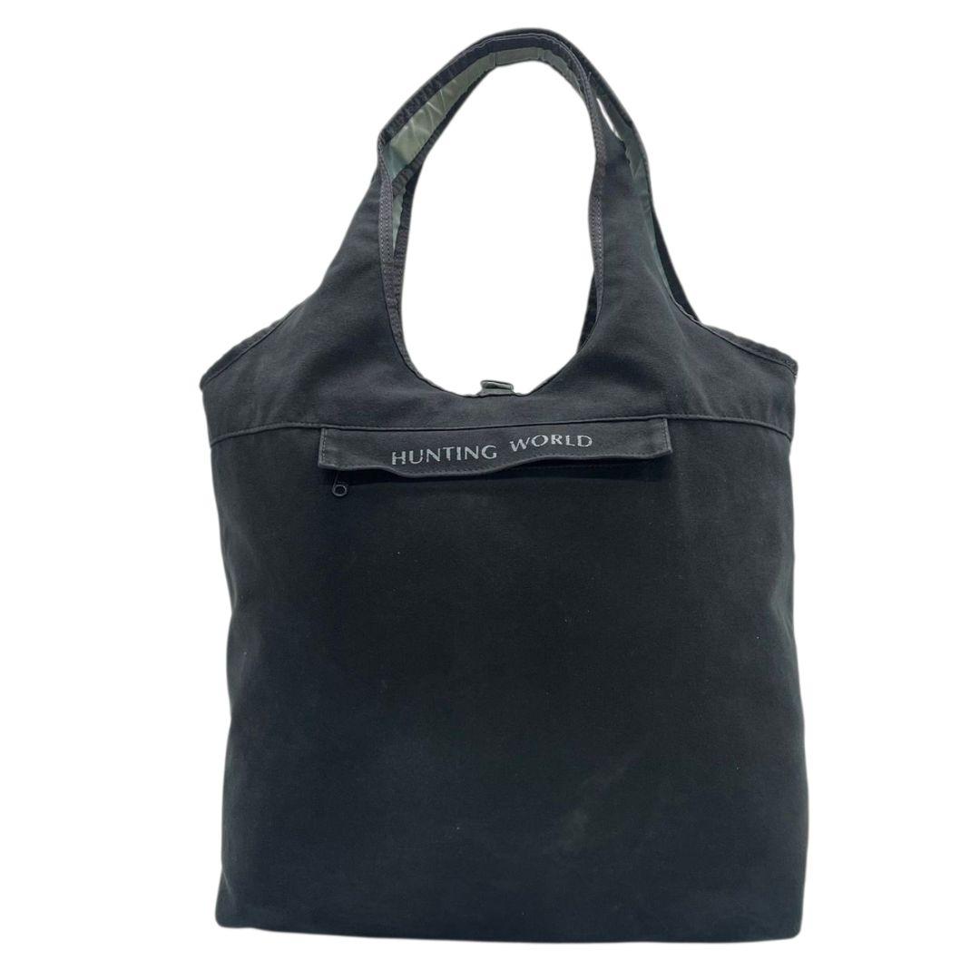 ハンティングワールド トートバッグ 黒 ブラック デカロゴ ワンショルダー キャンバス ハンドバッグ 肩掛け可 肩かけ可 カジュアル 上品 HUNTING WORLD u14