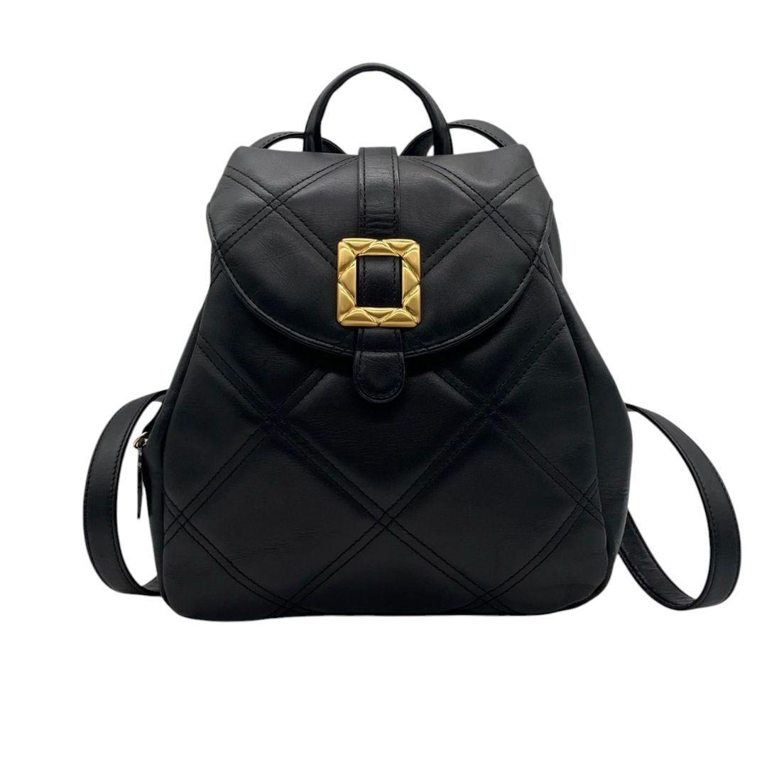 美品 マリクレール リュック 黒 キルティング レザー フラップ ブラック ゴールド金具 marie claire 本革 レディース バッグ