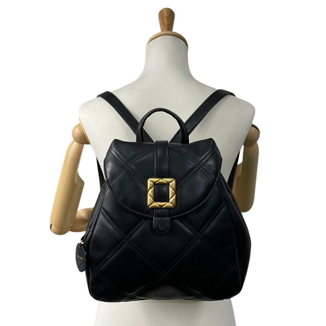 美品 マリクレール リュック 黒 キルティング レザー フラップ ブラック ゴールド金具 marie claire 本革 レディース バッグ