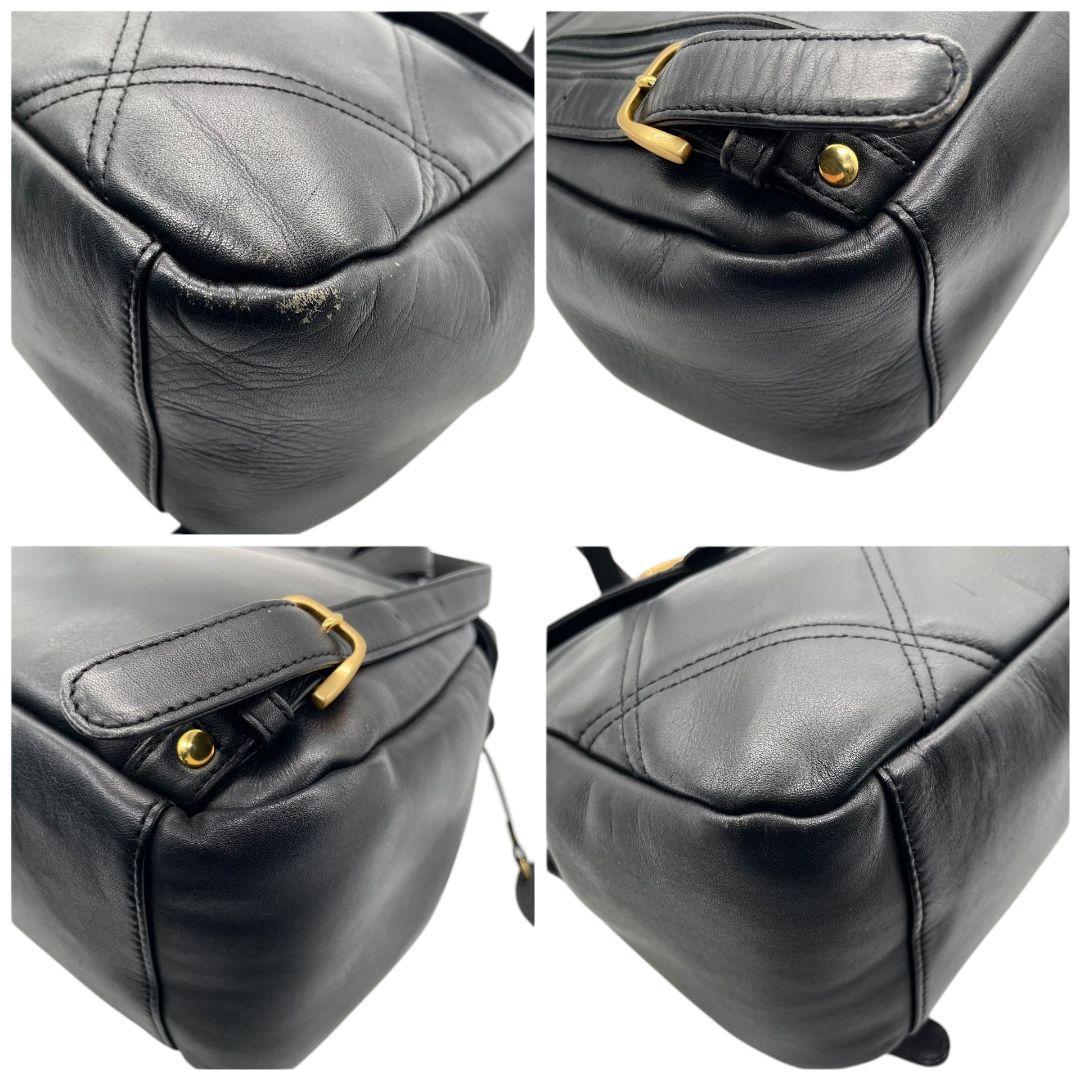 美品 マリクレール リュック 黒 キルティング レザー フラップ ブラック ゴールド金具 marie claire 本革 レディース バッグ