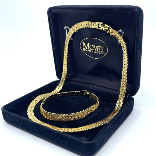 未使用級 モネ MONET ゴールド ネックレス ブレスレット セット ヴィンテージ ビンテージ ロゴ刻印 冠婚葬祭 フォーマル ビジネス 高級
