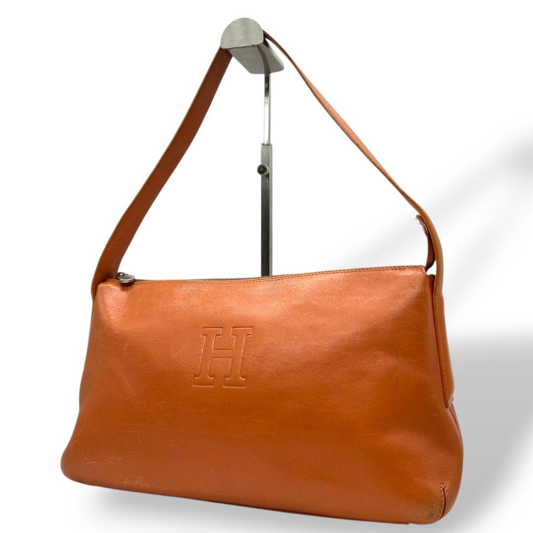 ヒロフ HIROFU ハンドバッグ トートバッグ ブラウン 茶 オレンジ Hロゴ ワンショルダー 肩掛け可 肩かけ可 A4収納 レザー 本革 自立可 シルバー金具 イタリア製 U7