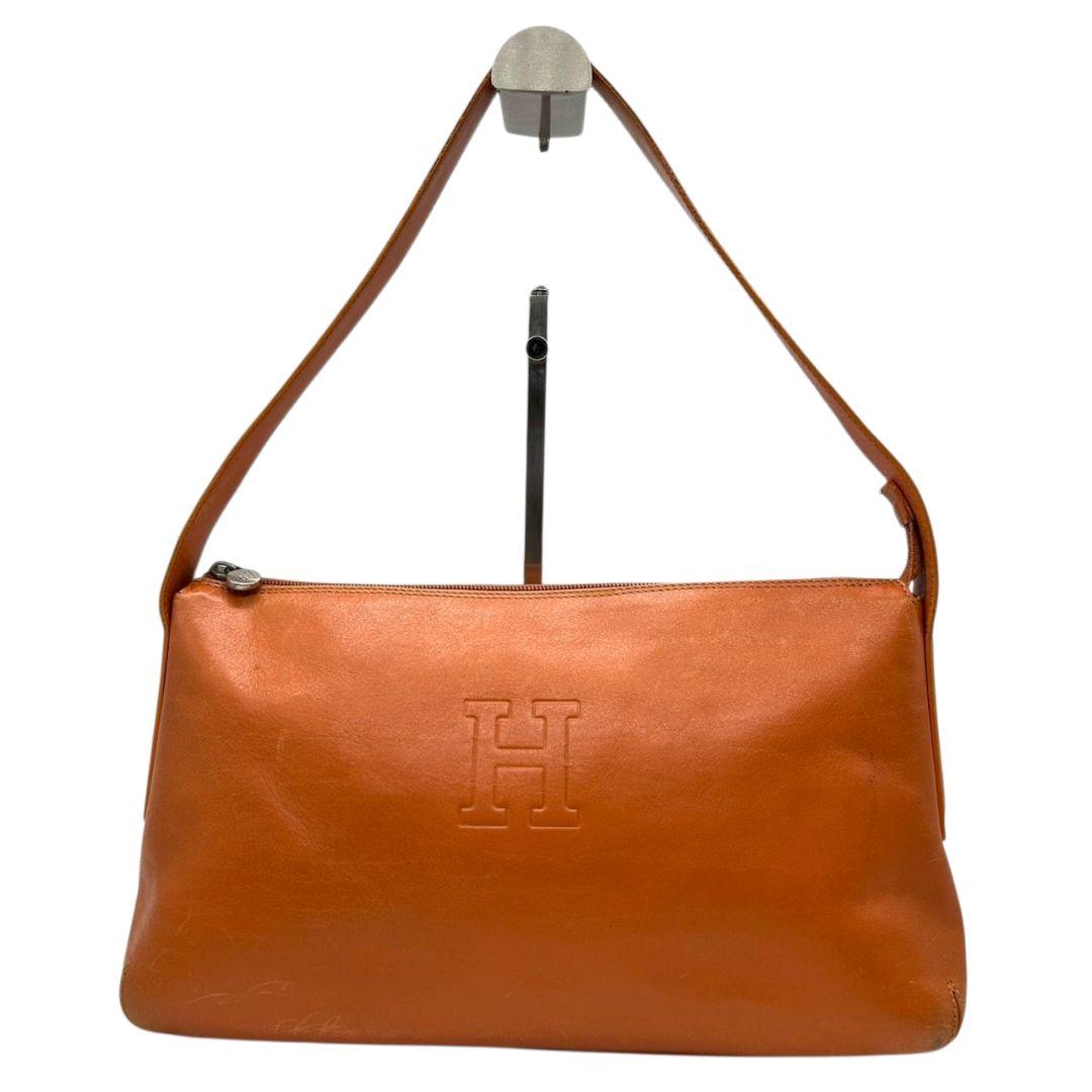 ヒロフ HIROFU ハンドバッグ トートバッグ ブラウン 茶 オレンジ Hロゴ ワンショルダー 肩掛け可 肩かけ可 A4収納 レザー 本革 自立可 シルバー金具 イタリア製 U7