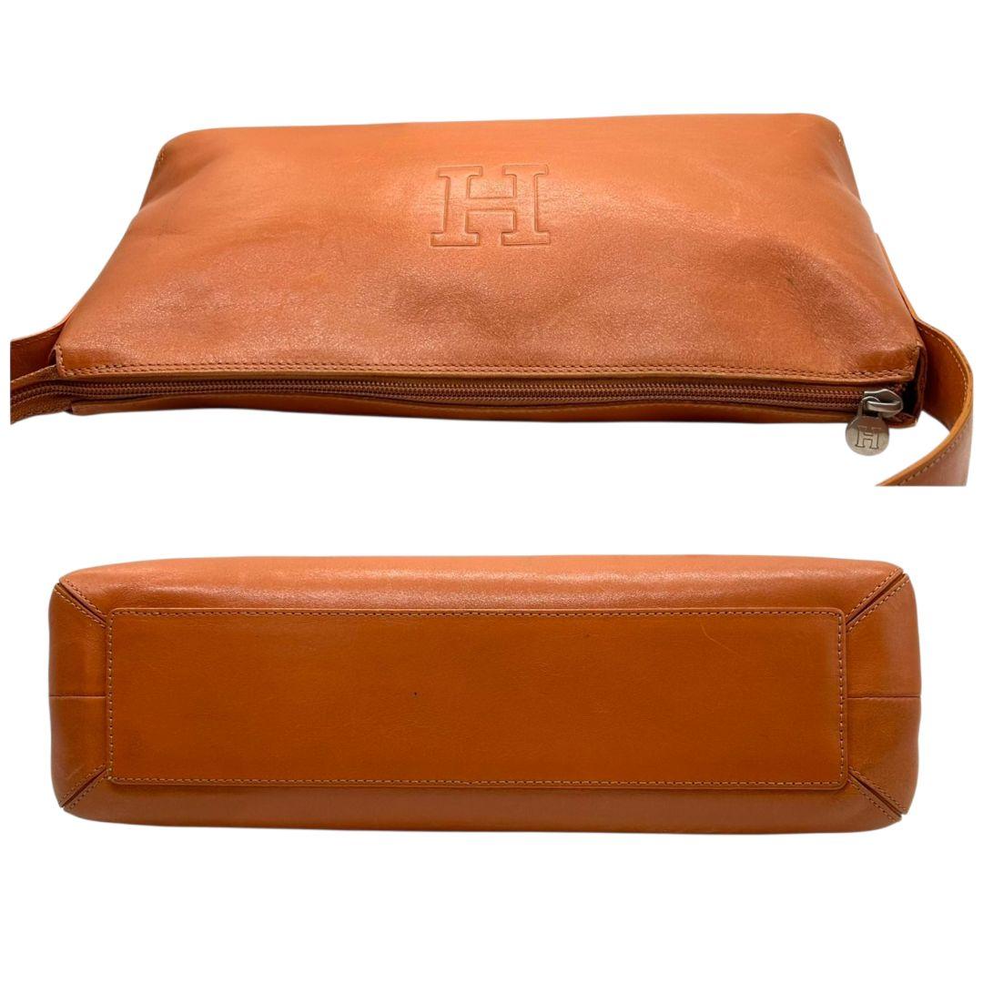ヒロフ HIROFU ハンドバッグ トートバッグ ブラウン 茶 オレンジ Hロゴ ワンショルダー 肩掛け可 肩かけ可 A4収納 レザー 本革 自立可 シルバー金具 イタリア製 U7