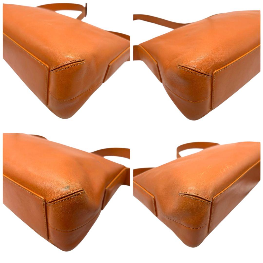 ヒロフ HIROFU ハンドバッグ トートバッグ ブラウン 茶 オレンジ Hロゴ ワンショルダー 肩掛け可 肩かけ可 A4収納 レザー 本革 自立可 シルバー金具 イタリア製 U7