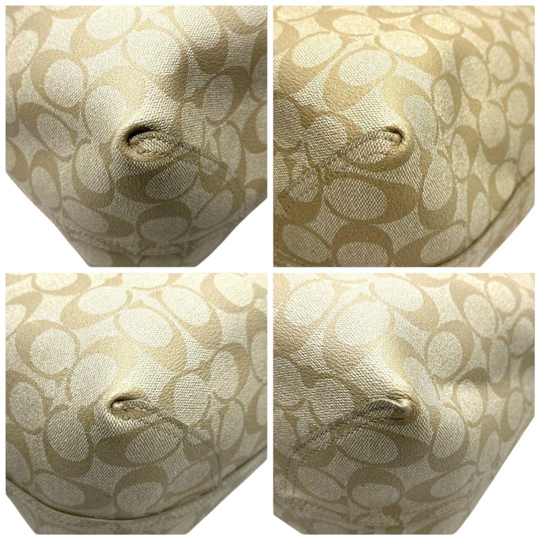 コーチ トートバッグ ベージュ シグネチャー A4収納 PVC ワンショルダー ハンドバッグ 自立可 肩掛け可 肩かけ可 リバーシブル シティ ロゴタグ ロゴ シルバー金具 ブルー T2 COACH 上品 高級感