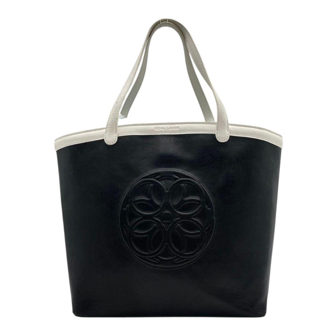 美品 レナランゲ トートバッグ 黒 ブラック ホワイト 白 デカロゴ レザー 本革 A4収納 ワンショルダー 肩掛け可 ハンドバッグ 本物保証 鑑定済 オシャレ RENA LANGE s55