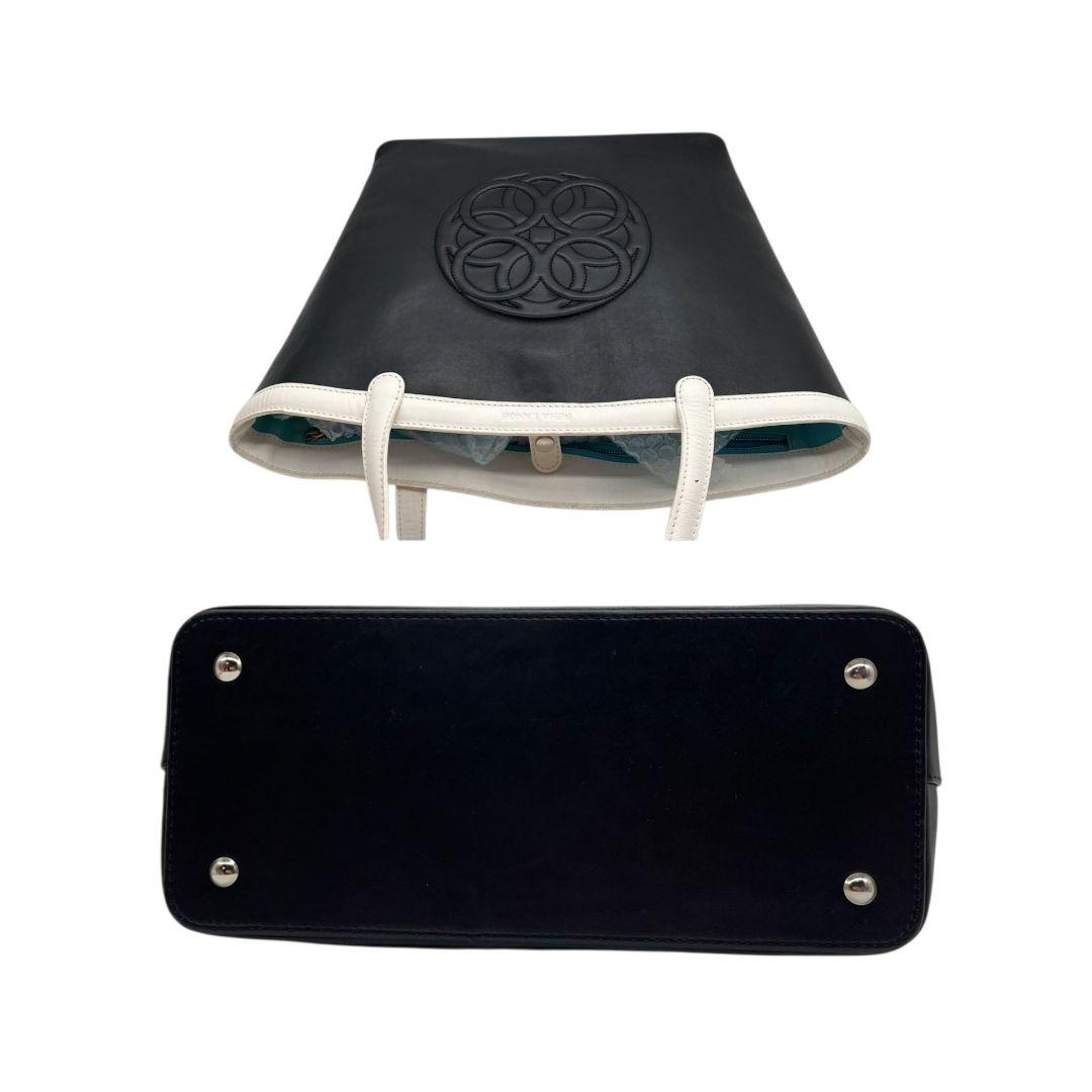 美品 レナランゲ トートバッグ 黒 ブラック ホワイト 白 デカロゴ レザー 本革 A4収納 ワンショルダー 肩掛け可 ハンドバッグ 本物保証 鑑定済 オシャレ RENA LANGE s55