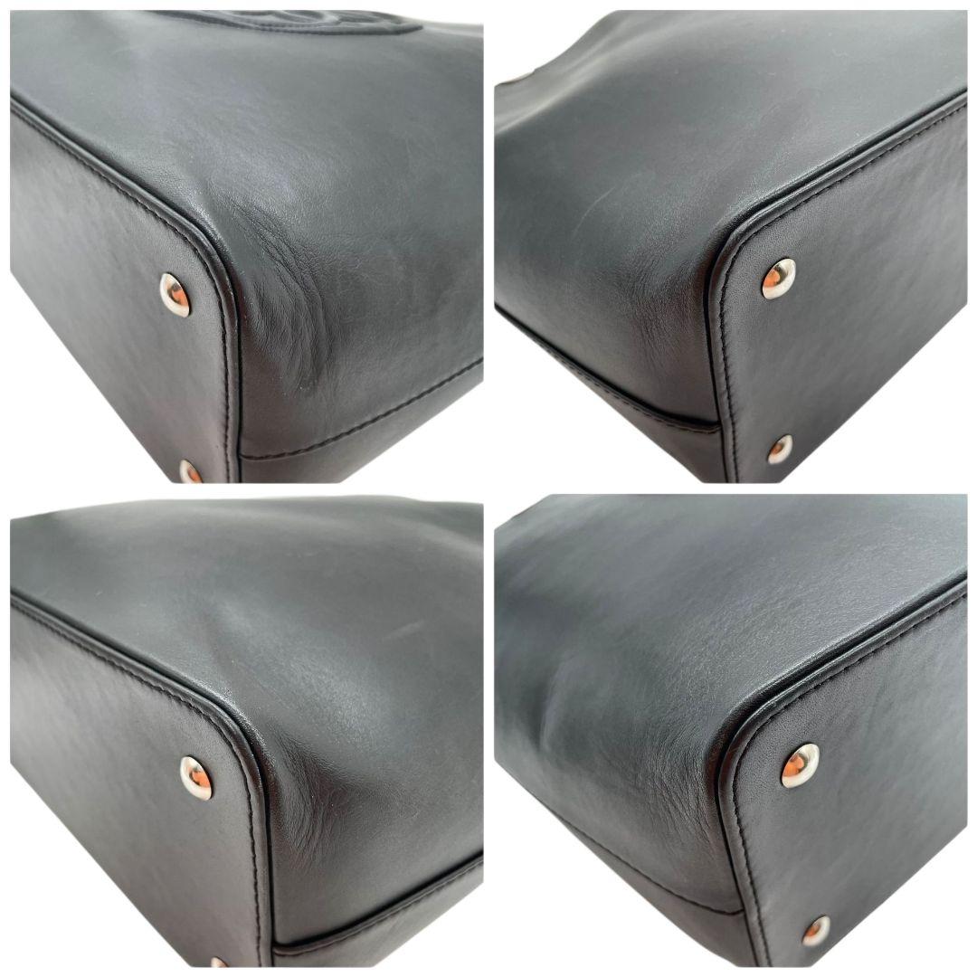 美品 レナランゲ トートバッグ 黒 ブラック ホワイト 白 デカロゴ レザー 本革 A4収納 ワンショルダー 肩掛け可 ハンドバッグ 本物保証 鑑定済 オシャレ RENA LANGE s55