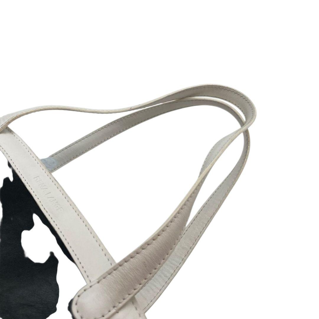 美品 レナランゲ トートバッグ 黒 ブラック ホワイト 白 デカロゴ レザー 本革 A4収納 ワンショルダー 肩掛け可 ハンドバッグ 本物保証 鑑定済 オシャレ RENA LANGE s55