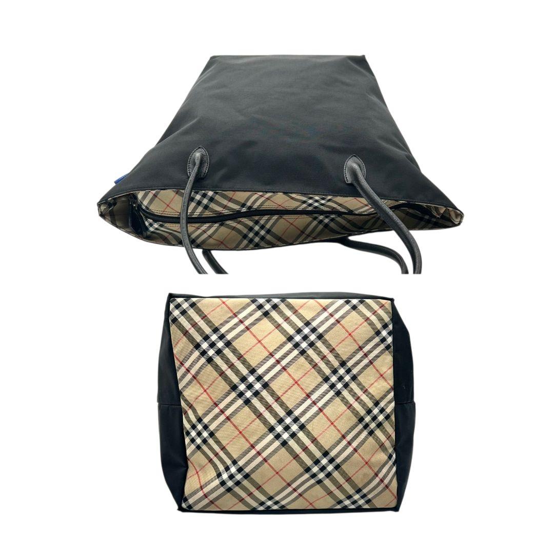 バーバリー トートバッグ ブラック 黒 ブルーレーベル ワンショルダー ナイロン レザー 本革 A4収納可 自立可 肩掛け可 肩かけ可 ロゴタグ ノバチェック BURBERRY T8 上品 通勤