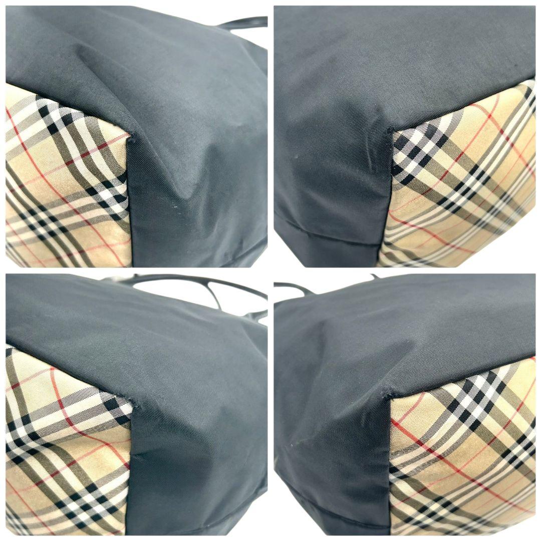 バーバリー トートバッグ ブラック 黒 ブルーレーベル ワンショルダー ナイロン レザー 本革 A4収納可 自立可 肩掛け可 肩かけ可 ロゴタグ ノバチェック BURBERRY T8 上品 通勤