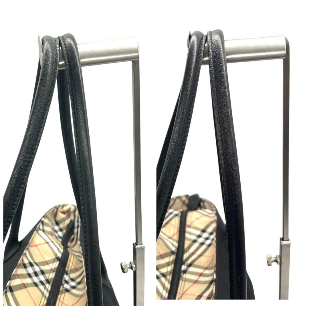 バーバリー トートバッグ ブラック 黒 ブルーレーベル ワンショルダー ナイロン レザー 本革 A4収納可 自立可 肩掛け可 肩かけ可 ロゴタグ ノバチェック BURBERRY T8 上品 通勤