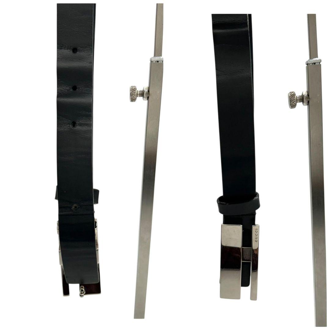 グッチ ベルト 黒 ブラック ロゴプレート PX-3 レザー 本革 シルバー金具 高級 ブランド メンズ 036-1766-1391 GUCCI