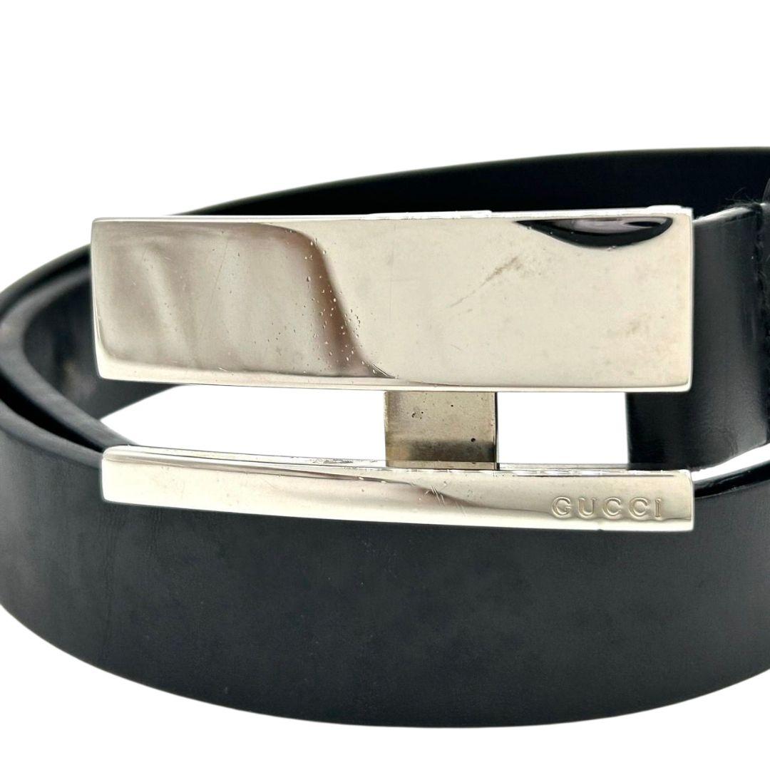 グッチ ベルト 黒 ブラック ロゴプレート PX-3 レザー 本革 シルバー金具 高級 ブランド メンズ 036-1766-1391 GUCCI
