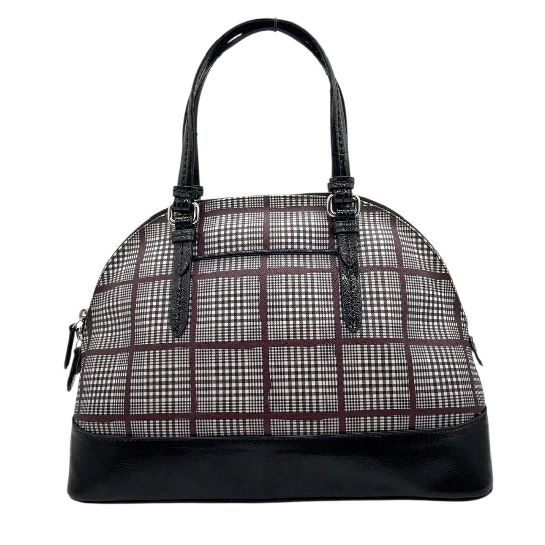 美品 コーチ ハンドバッグ 黒 チェック 総柄 PVC レザー 本革 T1 トートバッグ COACH シルバー金具 ロゴプレート ロゴタグ 自立可 F32841 ブラック ホワイト