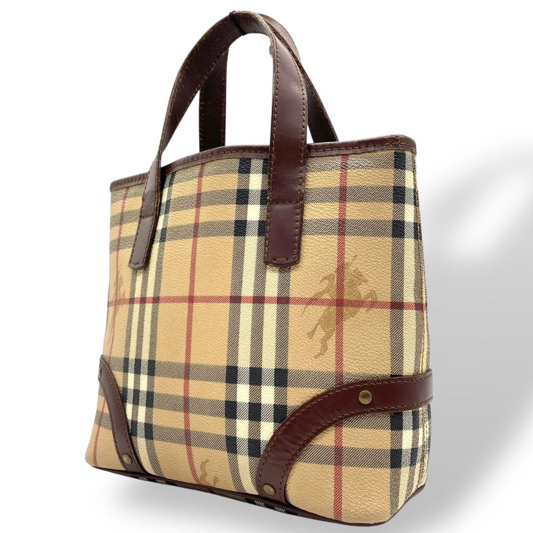 バーバリーロンドン ハンドバッグ ノバチェック シャドーホース ホースロゴ ベージュ ブラウン PVC レザー コンパクト ゴールド金具 Burberry London レディース バッグ