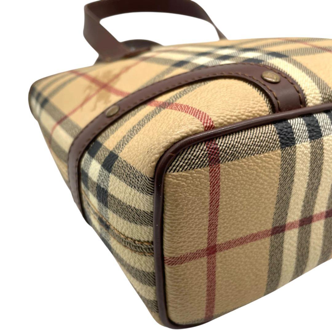バーバリーロンドン ハンドバッグ ノバチェック シャドーホース ホースロゴ ベージュ ブラウン PVC レザー コンパクト ゴールド金具 Burberry London レディース バッグ