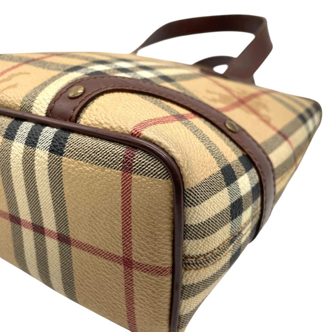 バーバリーロンドン ハンドバッグ ノバチェック シャドーホース ホースロゴ ベージュ ブラウン PVC レザー コンパクト ゴールド金具 Burberry London レディース バッグ