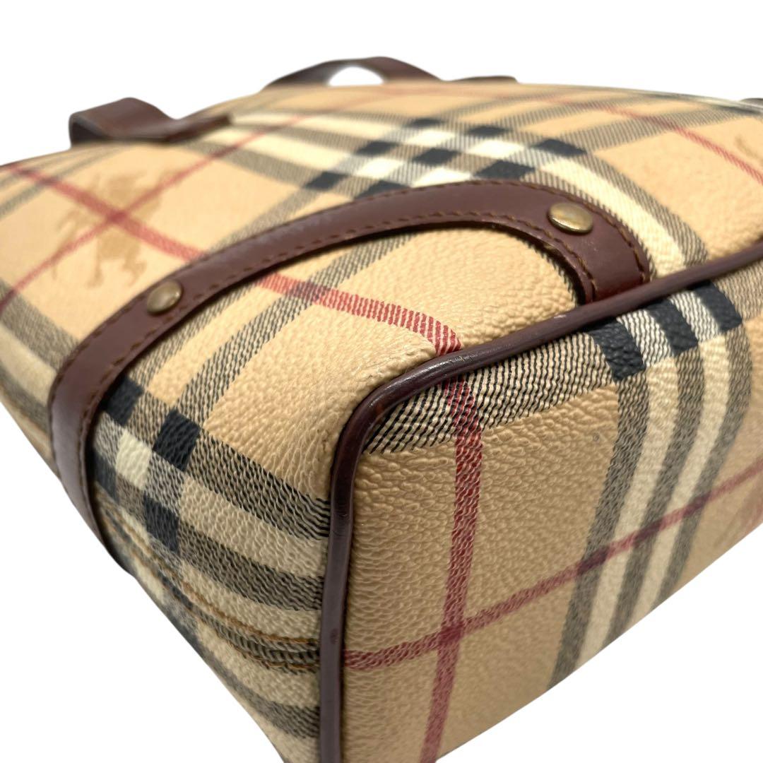 バーバリーロンドン ハンドバッグ ノバチェック シャドーホース ホースロゴ ベージュ ブラウン PVC レザー コンパクト ゴールド金具 Burberry London レディース バッグ