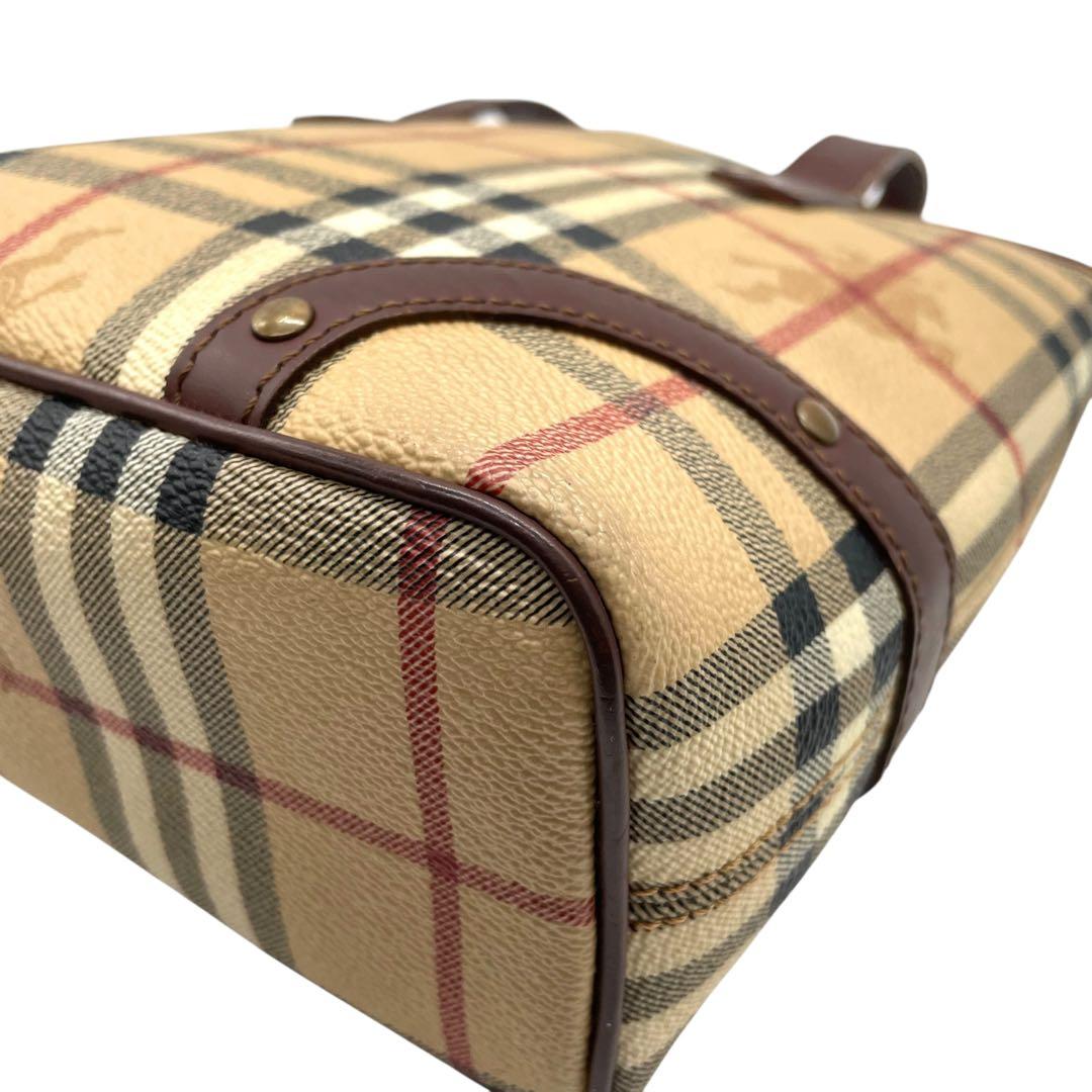 バーバリーロンドン ハンドバッグ ノバチェック シャドーホース ホースロゴ ベージュ ブラウン PVC レザー コンパクト ゴールド金具 Burberry London レディース バッグ