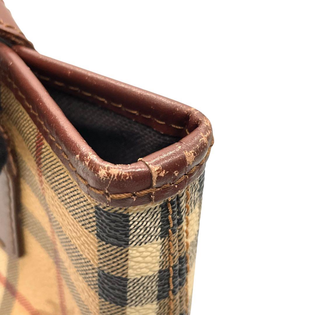 バーバリーロンドン ハンドバッグ ノバチェック シャドーホース ホースロゴ ベージュ ブラウン PVC レザー コンパクト ゴールド金具 Burberry London レディース バッグ