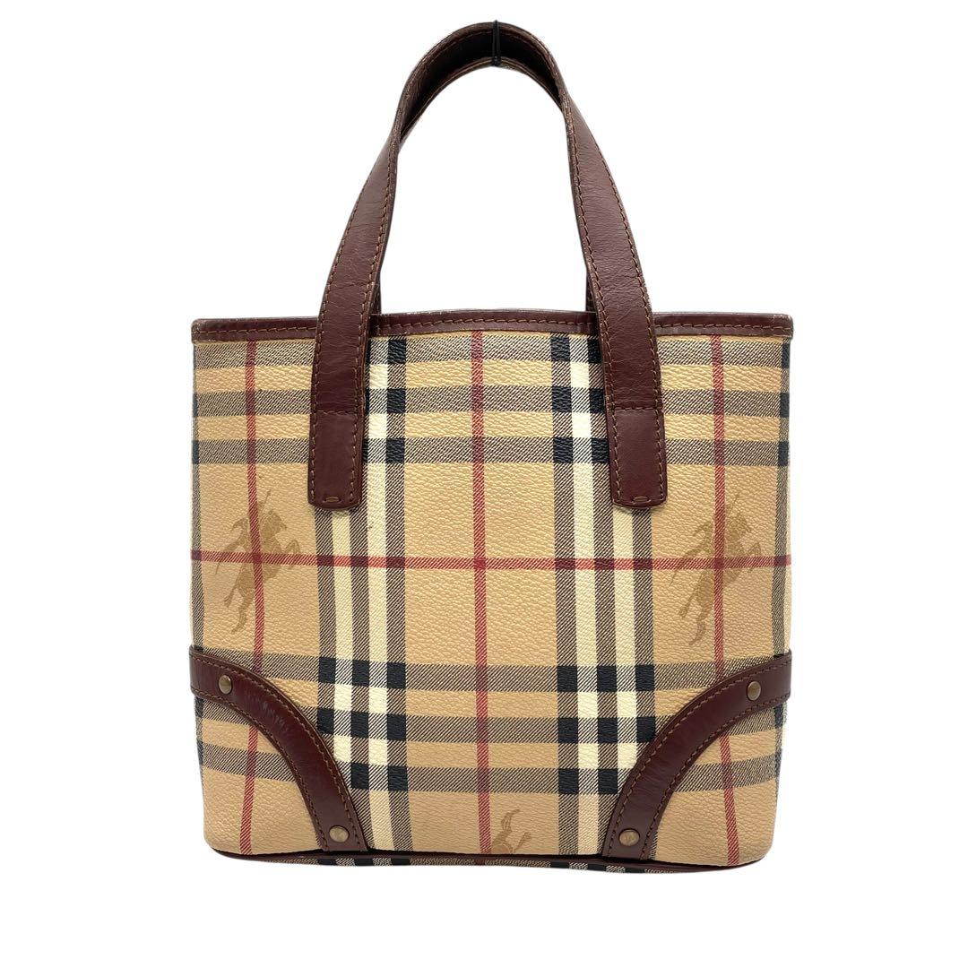 バーバリーロンドン ハンドバッグ ノバチェック シャドーホース ホースロゴ ベージュ ブラウン PVC レザー コンパクト ゴールド金具 Burberry London レディース バッグ