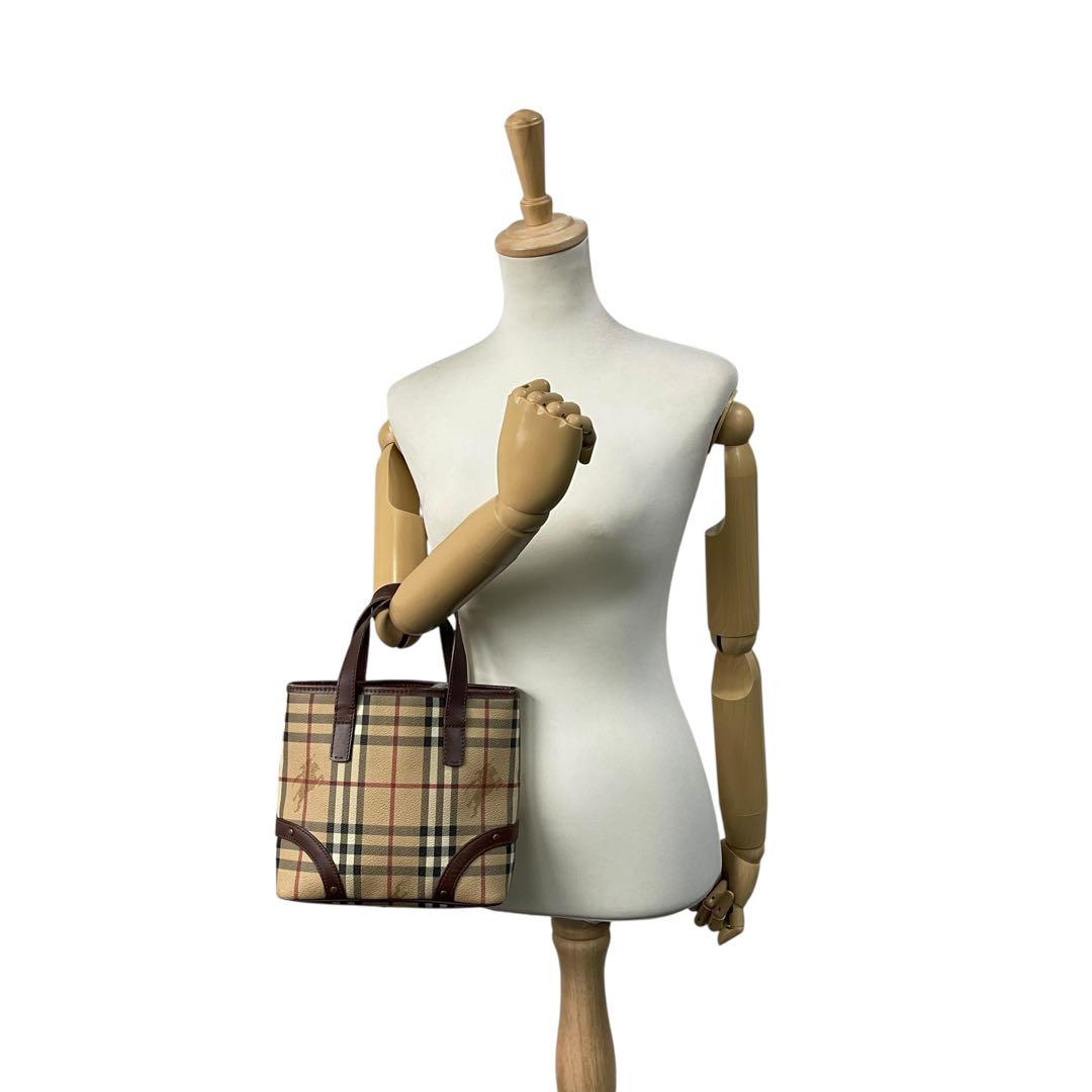 バーバリーロンドン ハンドバッグ ノバチェック シャドーホース ホースロゴ ベージュ ブラウン PVC レザー コンパクト ゴールド金具 Burberry London レディース バッグ