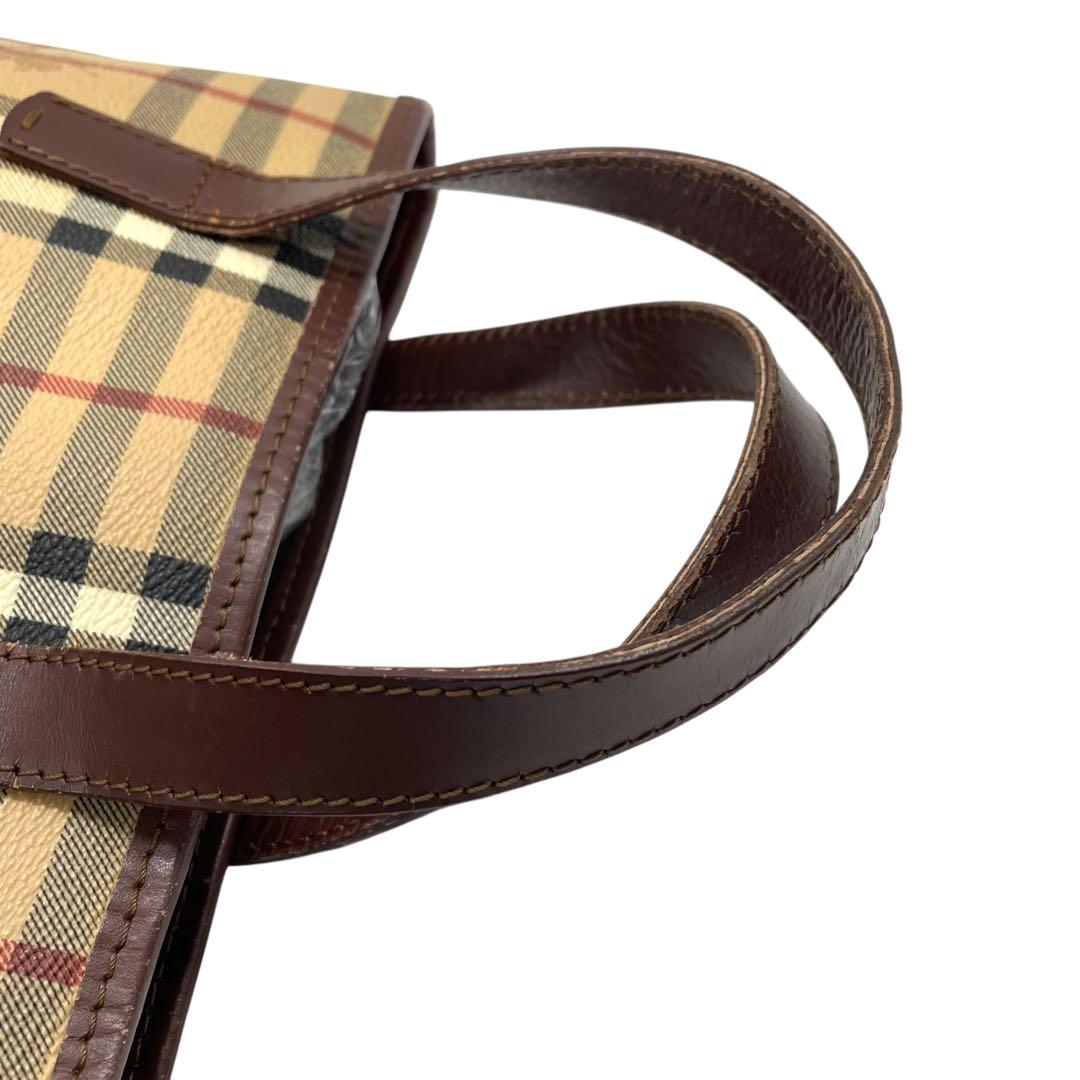 バーバリーロンドン ハンドバッグ ノバチェック シャドーホース ホースロゴ ベージュ ブラウン PVC レザー コンパクト ゴールド金具 Burberry London レディース バッグ