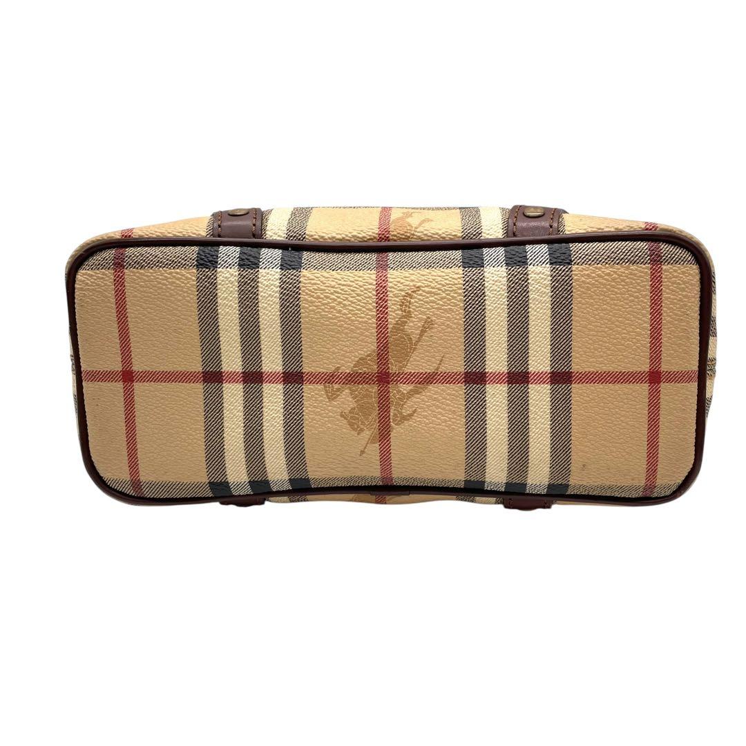 バーバリーロンドン ハンドバッグ ノバチェック シャドーホース ホースロゴ ベージュ ブラウン PVC レザー コンパクト ゴールド金具 Burberry London レディース バッグ