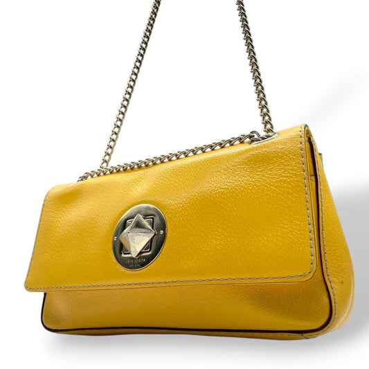ケイトスペード ショルダーバッグ 黄 チェーン フラップ ターンロック 本革 s11 レザー イエロー シルバー金具 ロゴプレート kate spade