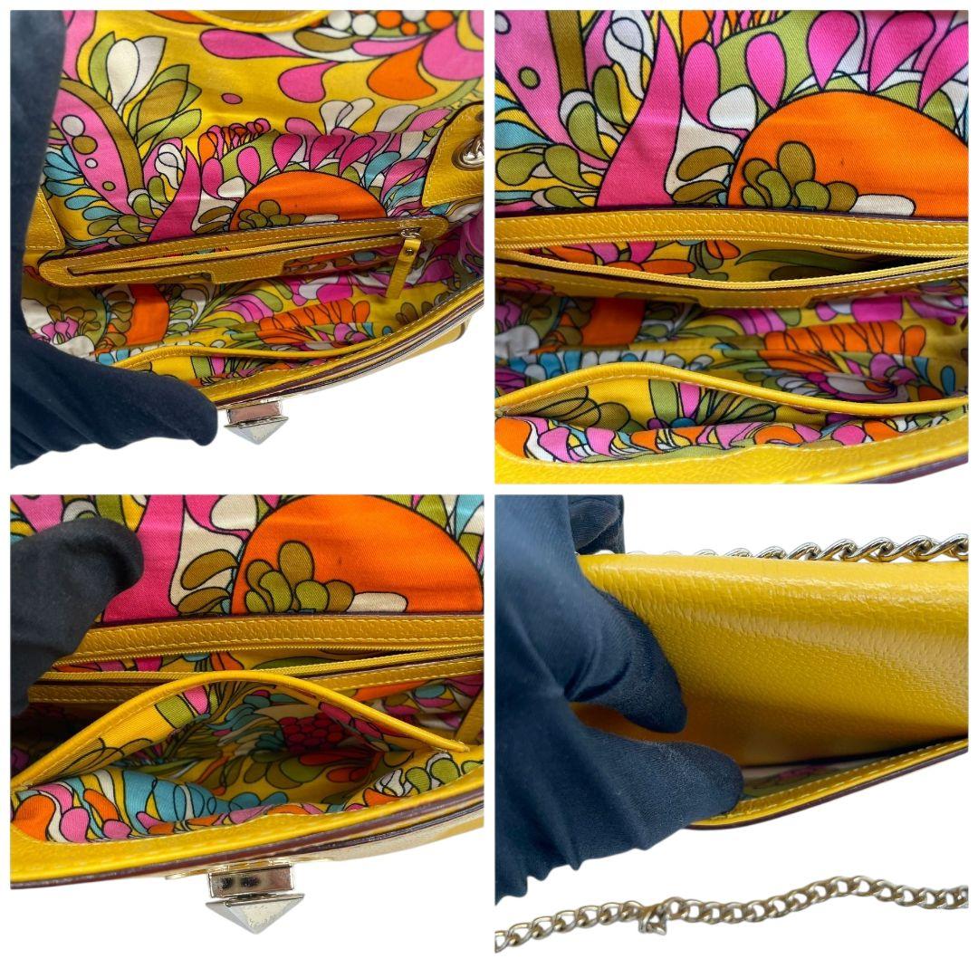 ケイトスペード ショルダーバッグ 黄 チェーン フラップ ターンロック 本革 s11 レザー イエロー シルバー金具 ロゴプレート kate spade